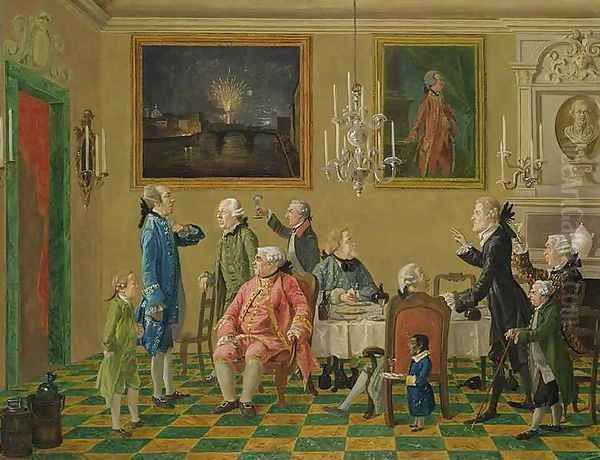 British gentlemen at Sir Horace Manns home in Florence, c.1763-65 Oil Painting by Thomas Patch