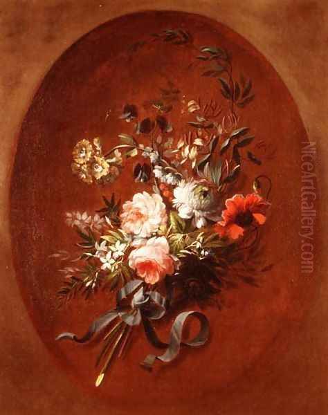 Bouquet of roses, poppies and other flowers Oil Painting by Jean-Louis Prevost