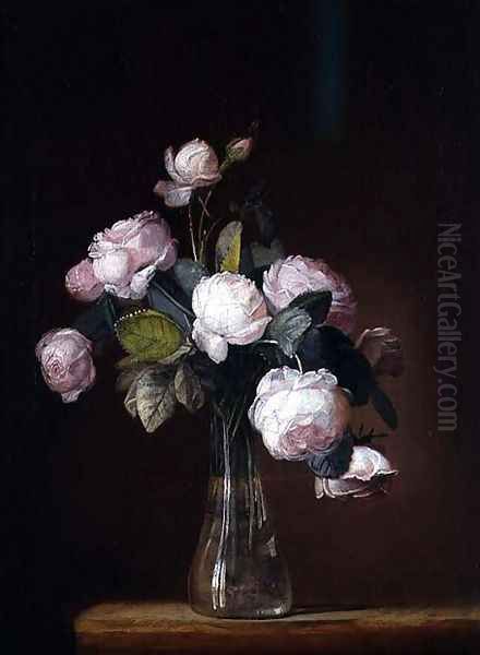 Roses on a Stone Ledge Oil Painting by Jean-Louis Prevost