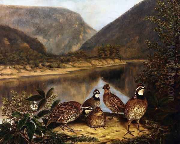 Five Bobwhites at the Delaware Water Gap Oil Painting by Titian Ramsay Peale