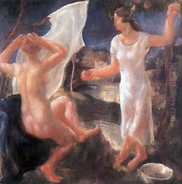 Bathing Women 1928 Oil Painting by Jeno Paizs Goebel