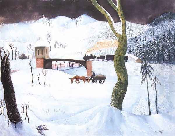 Winter 1932 Oil Painting by Jeno Paizs Goebel