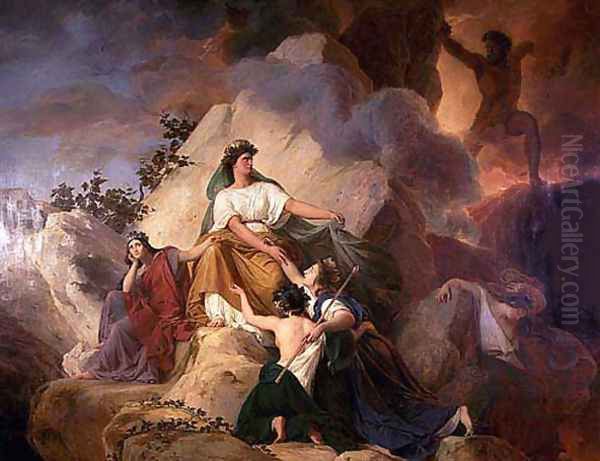 Cybèle protège contre le Vésuve les villes de Stabiae, Herculanum, Pompéi et Résina (Cybele protects from Vesuvius the towns of Stabiae, Herculanum, Pompeii and Resina) Oil Painting by Francois-Edouard Picot