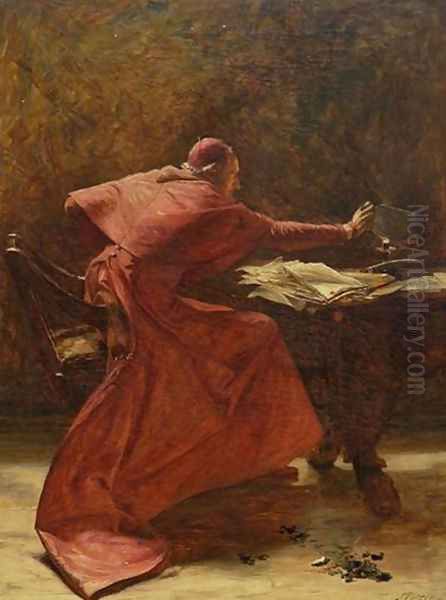 Cardinal Burning Papers Oil Painting by John Pettie