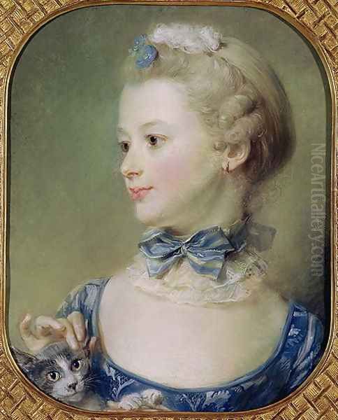 Young Girl with a Cat Oil Painting by Jean-Baptiste Perroneau