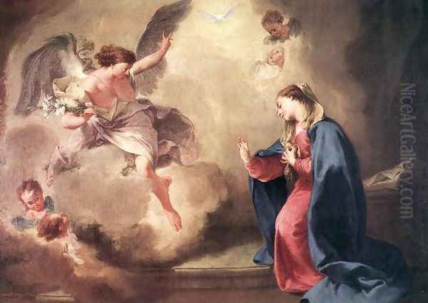 Annunciation 1758 Oil Painting by Giovanni Battista Pittoni the younger