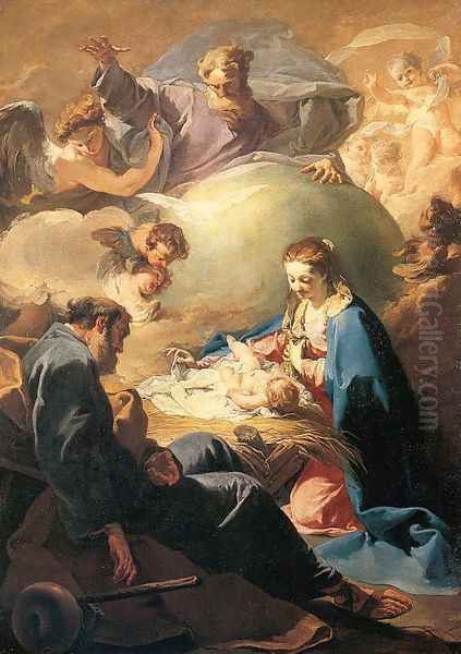 The Nativity with God the Father and the Holy Ghost 1740 Oil Painting by Giovanni Battista Pittoni the younger