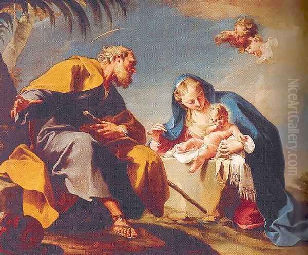 The Rest on the Flight into Egypt 1725-26 Oil Painting by Giovanni Battista Pittoni the younger