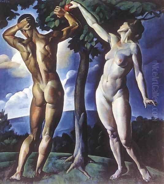 Adam and Eve 1920 Oil Painting by Karoly Patko