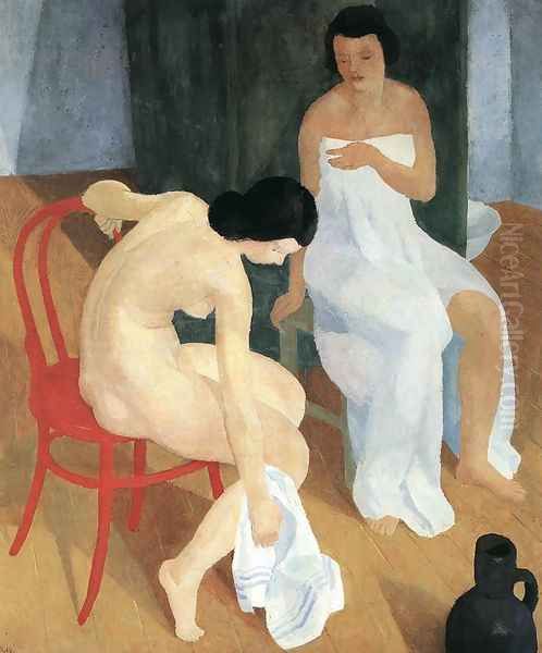 Bathing in the Morning 1930s Oil Painting by Karoly Patko