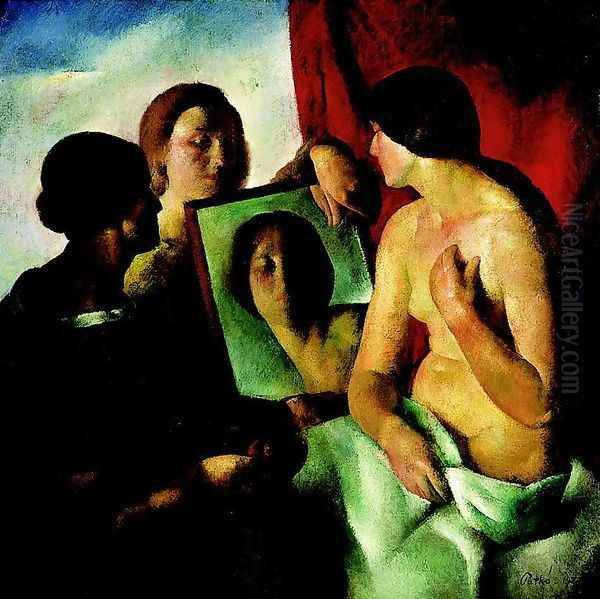 In Front of a Mirror 1923 Oil Painting by Karoly Patko