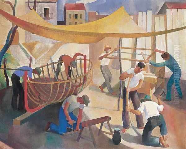 Workers 1930 Oil Painting by Karoly Patko