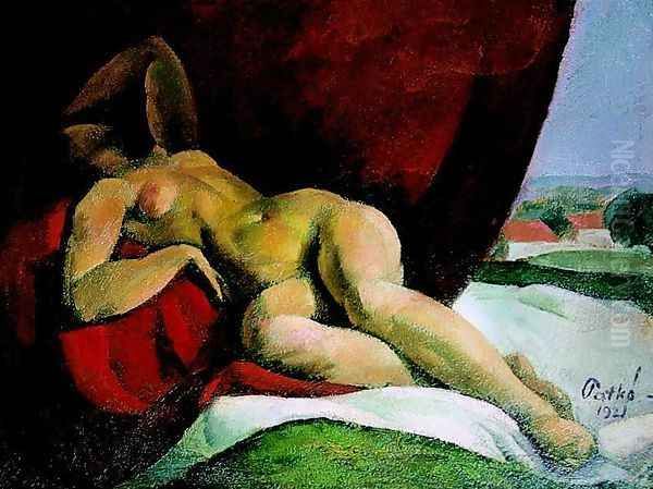 Reclining Nude Study for the Siesta 1921 Oil Painting by Karoly Patko