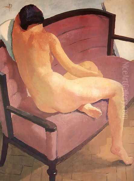 Sitting Nude, Back View c. 1931 Oil Painting by Karoly Patko