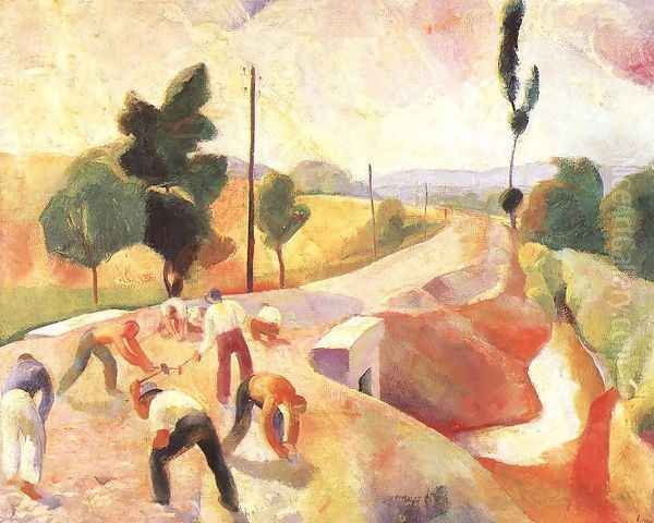 Road Construction 1928 Oil Painting by Karoly Patko