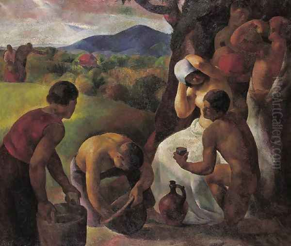 Rest in Harvesting Harvesters Rest Harvest Idyll 1925 Oil Painting by Karoly Patko