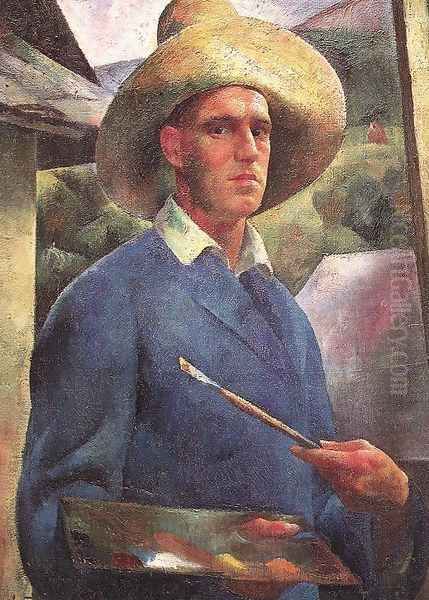 Self-Portrait with Hat The Painter at Work 1925 Oil Painting by Karoly Patko