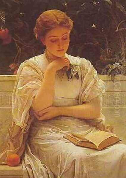 Girl Reading Oil Painting by Charles E. Perugini