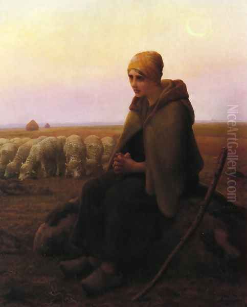 A Resting Shepherdess Oil Painting by Aime Perret