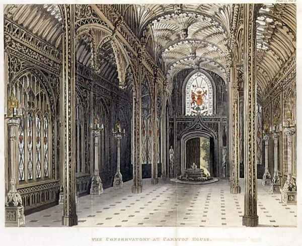 The Gothic Conservatory, Carlton House, from Pynes Royal Residences, published 1818 Oil Painting by William Henry Pyne