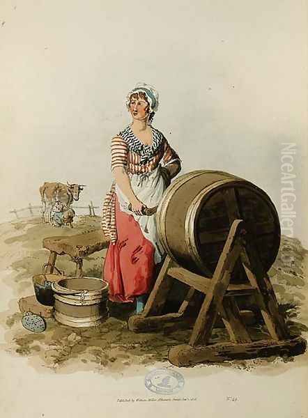 Churning Butter from Costume of Great Britain Oil Painting by William Henry Pyne