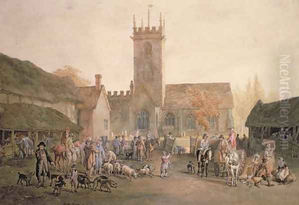 Bedford Pig Market Oil Painting by William Henry Pyne