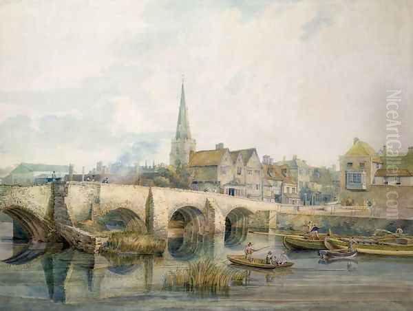 Bedford Bridge, Bedford Oil Painting by William Henry Pyne