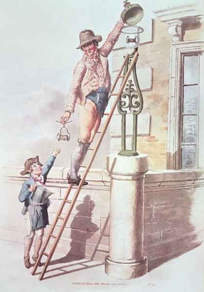 The Lamplighter from Costume of Great Britain, 1805 Oil Painting by William Henry Pyne