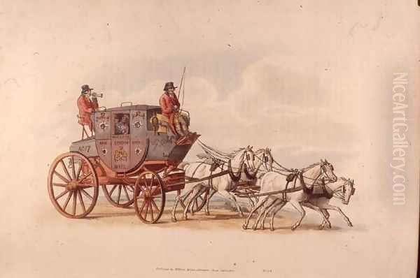 The London to Worcester Royal Mail Coach from Costume of Great Britain Oil Painting by William Henry Pyne