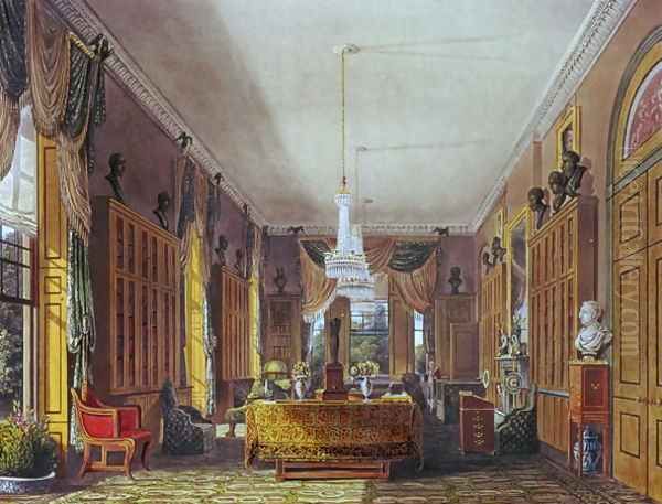 The Queens Library, Frogmore, Pynes Royal Residences, 1818 Oil Painting by William Henry Pyne