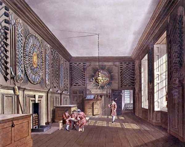 The Guard Chamber, St. James Palace from Pynes Royal Residences, 1818 Oil Painting by William Henry Pyne