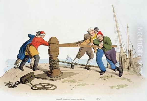 Fishermen at a Capstan, from Costume of Great Britain, published by William Miller, 1805 Oil Painting by William Henry Pyne