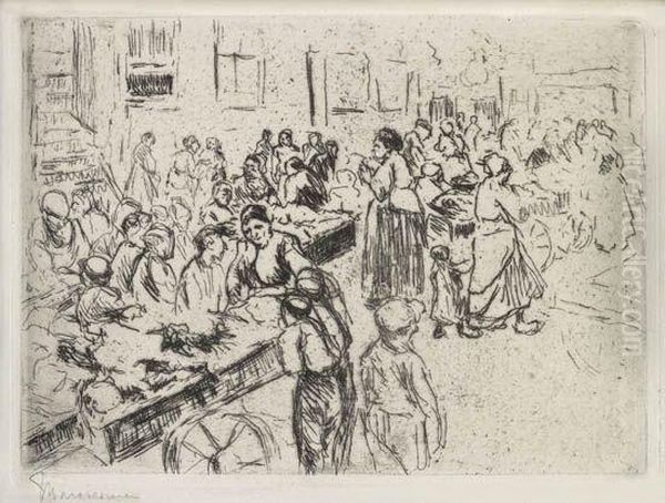 Aus Dem Judenviertel In Amsterdam: Karrenhandel Oil Painting by Max Liebermann