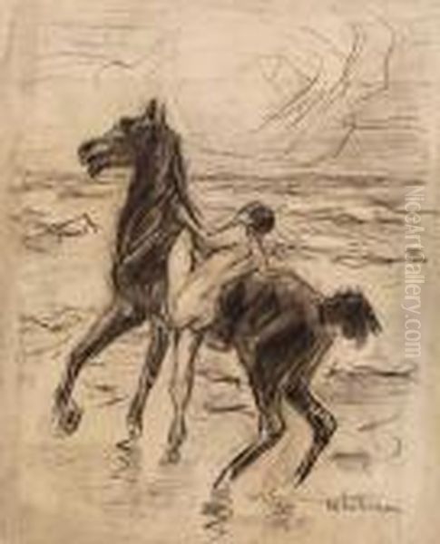 Nackter Reiter Am Strande - Pferdebandiger Oil Painting by Max Liebermann