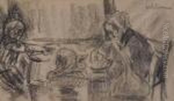 Pencil Sketch, 
Figures At A Table Oil Painting by Max Liebermann