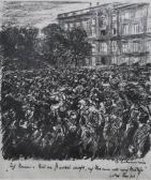 Crowd Before A Continental Building Oil Painting by Max Liebermann