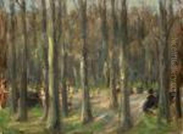 Kinderspielplatz Im Tiergarten Oil Painting by Max Liebermann