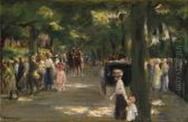 Die Grosse Seestrase Inwannsee Mit Spaziergangern Oil Painting by Max Liebermann