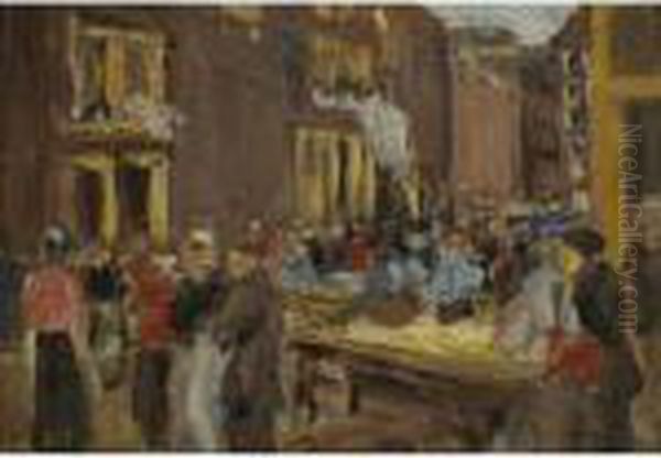 Judengasse In Amsterdam, 
Uildenburgersteeg Ecke Jodenbreestraat(jewish Quarter In Amsterdam) Oil Painting by Max Liebermann