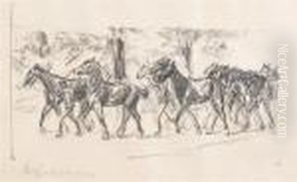 Horses Being Led Oil Painting by Max Liebermann