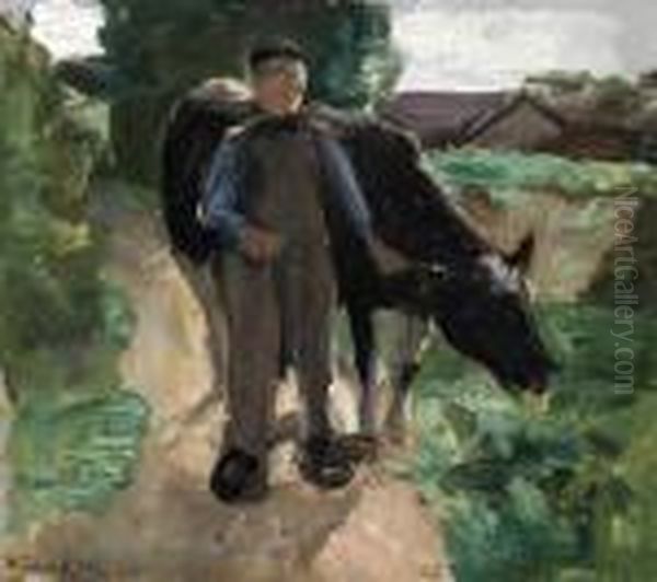 Bauer Mit Kuh Oil Painting by Max Liebermann