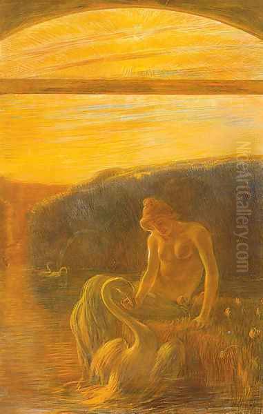 Leda 1907 Oil Painting by Gaetano Previati