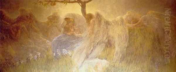 Motherhood Oil Painting by Gaetano Previati