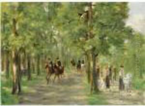 Allee Im Tiergarten Mit Reitern Und Spaziergangern Oil Painting by Max Liebermann