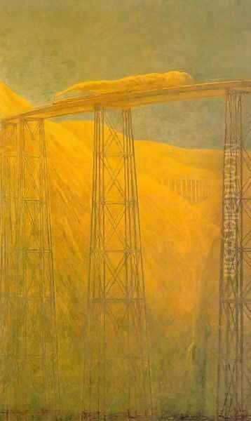 Railroad on the Pacific Oil Painting by Gaetano Previati