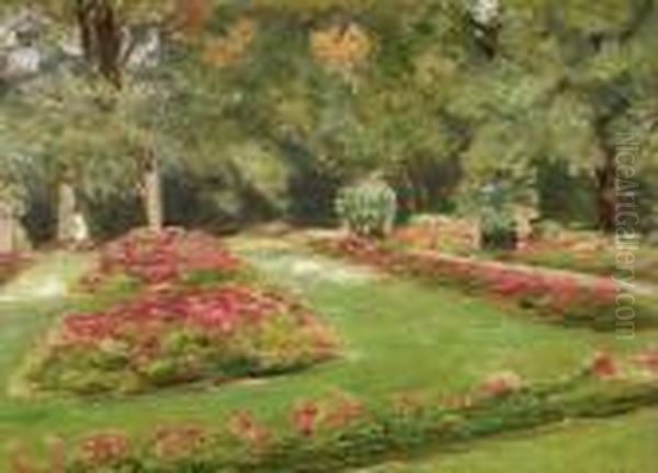 Die Blumenterrasse Im Wannseegarten Nach Norden Oil Painting by Max Liebermann