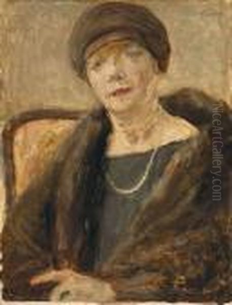 Bildnis Lola Leder (1892 - 1977) Im Pelzmantel - Studie Oil Painting by Max Liebermann