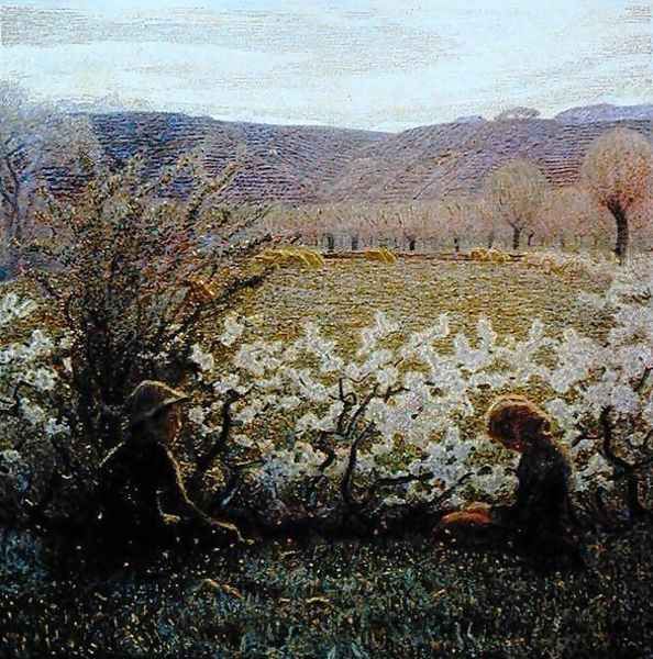 Field in Bloom Oil Painting by Giuseppe Pellizza da Volpedo