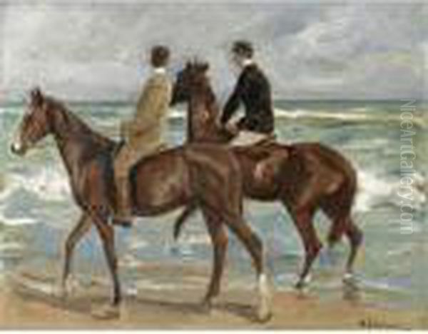 Zwei Reiter Am Strand Nach Links (two Riders On A Beach) Oil Painting by Max Liebermann