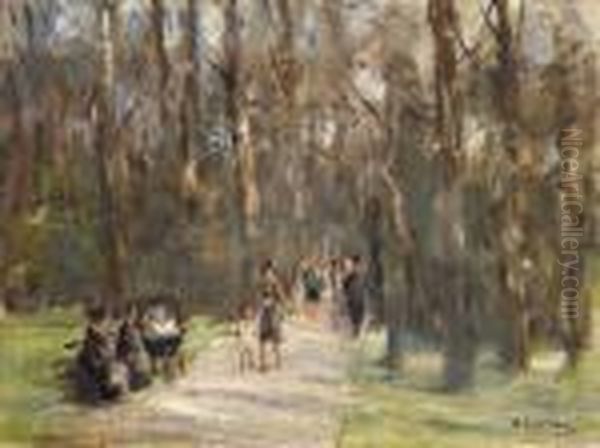 Spaziergang Im Tiergarten Oil Painting by Max Liebermann